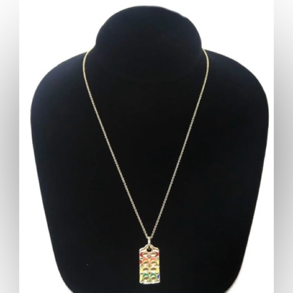 Coach Tag Style Rainbow Signature Necklace